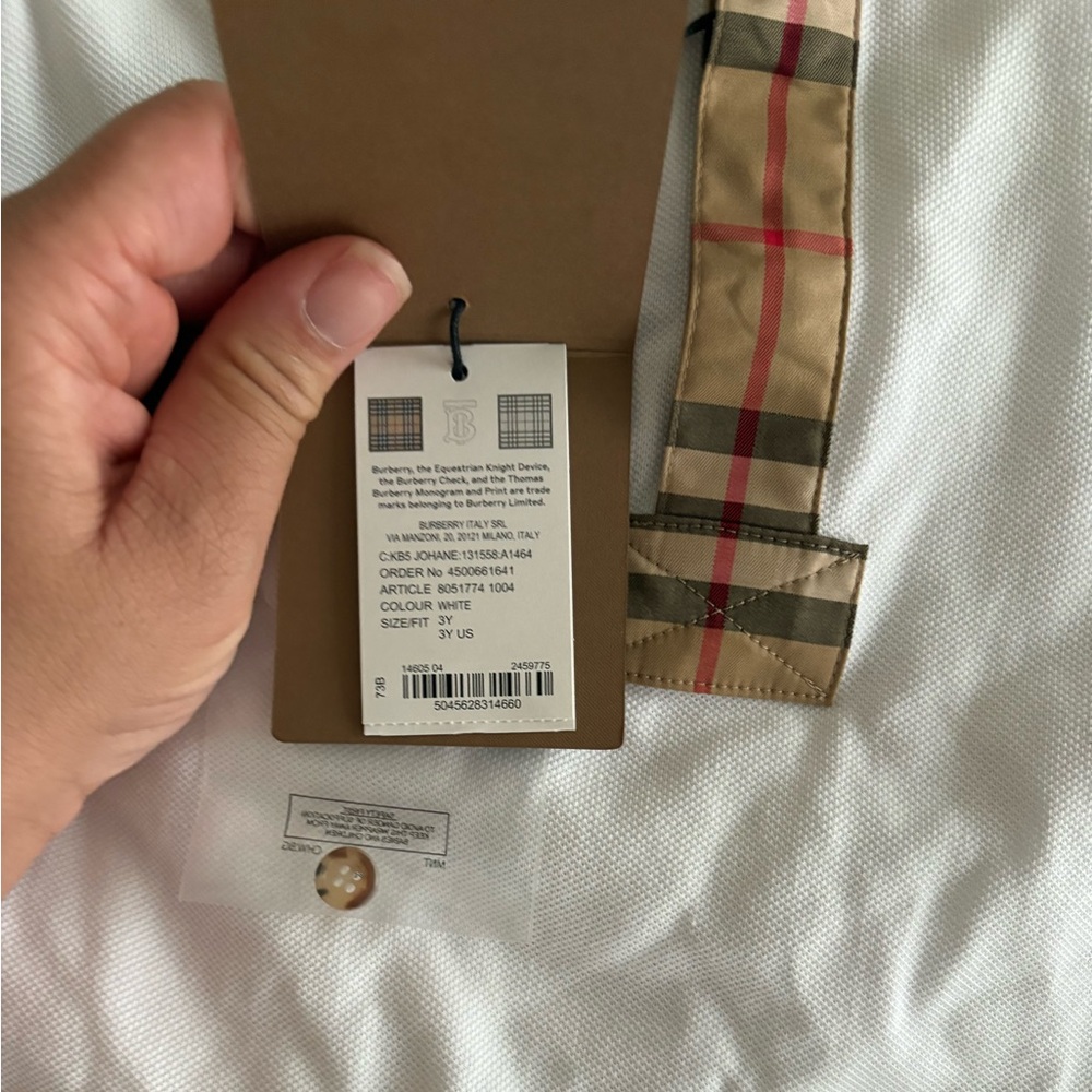 Burberry Kids Polo Shirt - White with Tan and Red Accents